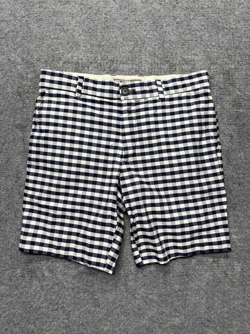 Mr Turk Shorts Mens 34 Blue Gingham Flat Front Chino USA Made by Trina Turk